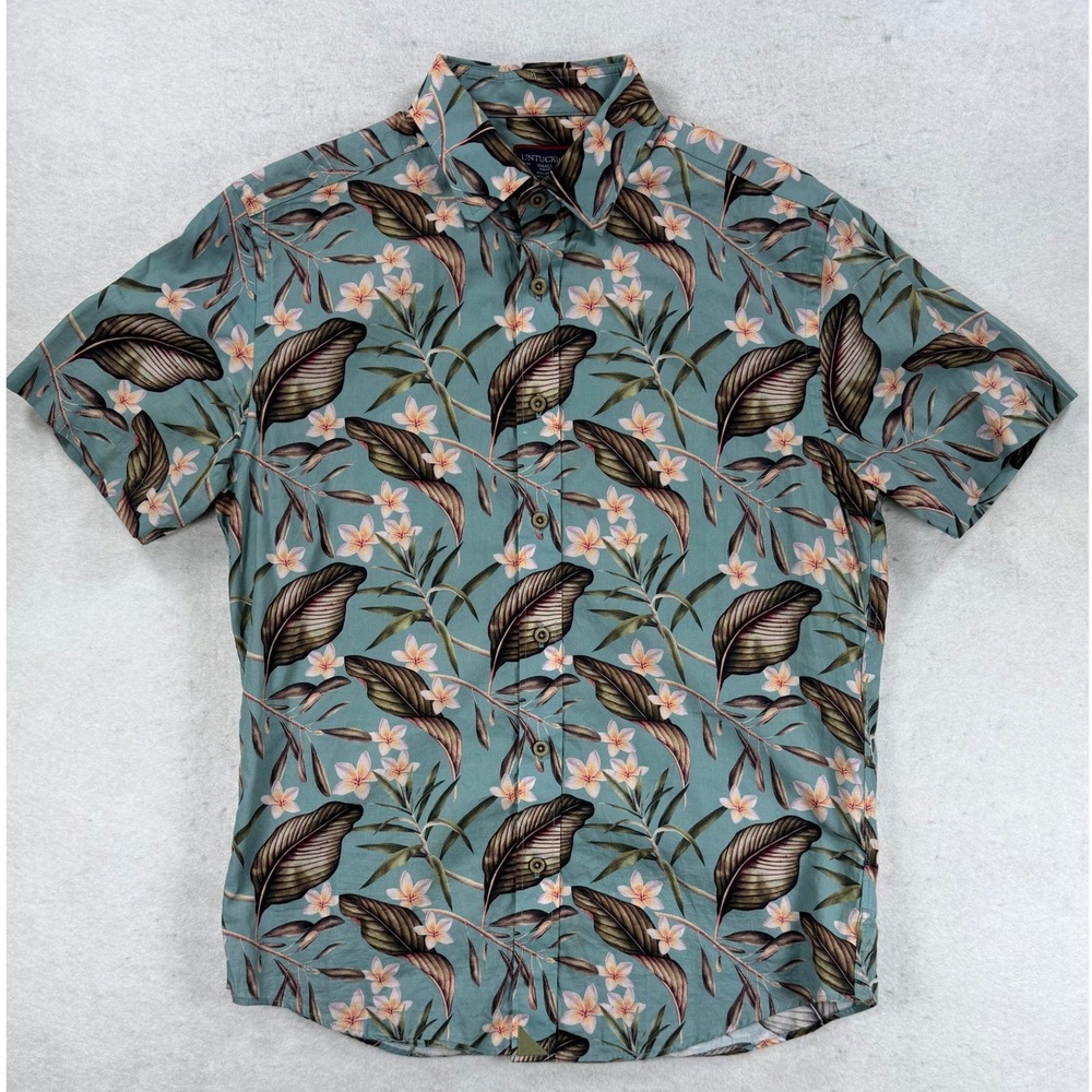 UNTUCKit Damien S/S Slim Fit‎ Floral Tropical Cotton Shirt Blue Mens Small 41139 - Picture 2 of 7